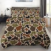Zzzboro Comforter Set with Pillowcase Twin Size, Camouflage Hunting Duck Hunter Birds, Bedding Decor Camo Army Green Military Woodland for Kids and Adults, Soft Cozy Bedroom Bed Set