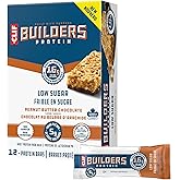 CLIF BUILDERS Low Sugar Protein Bars, 12 pack of 56g bars, 16g Protein, 5g Sugar, No Artificial Sweeteners, Peanut Butter Cho