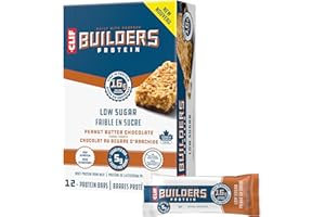 CLIF BUILDERS Low Sugar Protein Bars, 12 pack of 56g bars, 16g Protein, 5g Sugar, No Artificial Sweeteners, Peanut Butter Cho