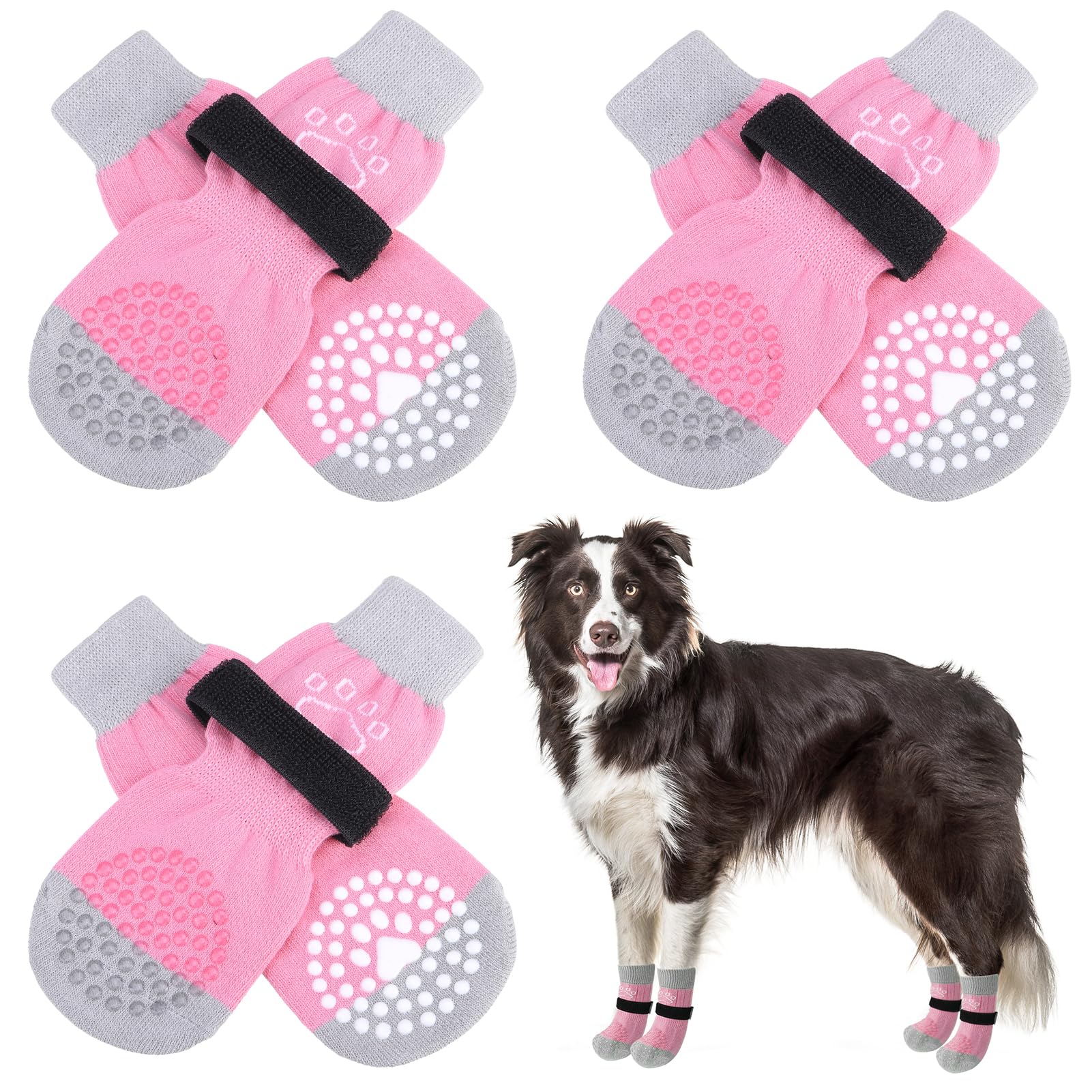 Scenereal Double Side Anti-Slip Dog Socks for Hot/Cold Pavement, Non-Slip Dog Shoes for Hardwood Floors to Stop Licking Paws, Slipping, Paw Protectors with Grippers