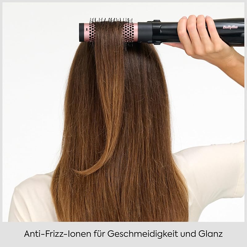 Perfect Finish - 1000W Warmluftbürste. 3 Aufsätze zum Glätten, Volumen & Formen, 2 Temperatureinstellungen + Kaltstufe, Ionen-Technologie für Anti-Frizz, schwarz, AS126E
