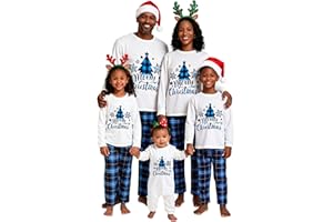 Lenugeo Matching Christmas Pajamas for Family Cute Printed Xmas Pajamas Set Holiday Family Sleepwear Sets for Womens Couples