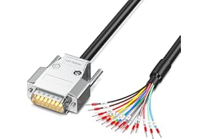 DB15 Male connector to bare wire 3.3ft,24AWG DB15 Male RS232/RS485 15Pin Serial Extension Cable,15-Pin metal Connector with B