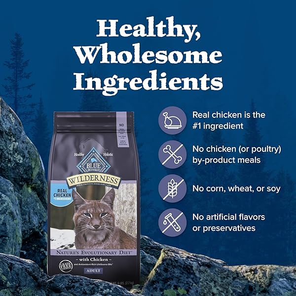 BLUE BUFFALO WILDERNESS NATURE’S EVOLUTIONARY DIET HIGH-PROTEIN, GRAIN-FREE NATURAL DRY FOOD FOR ADULT CATS, CHICKEN, 9.5-LB BAG