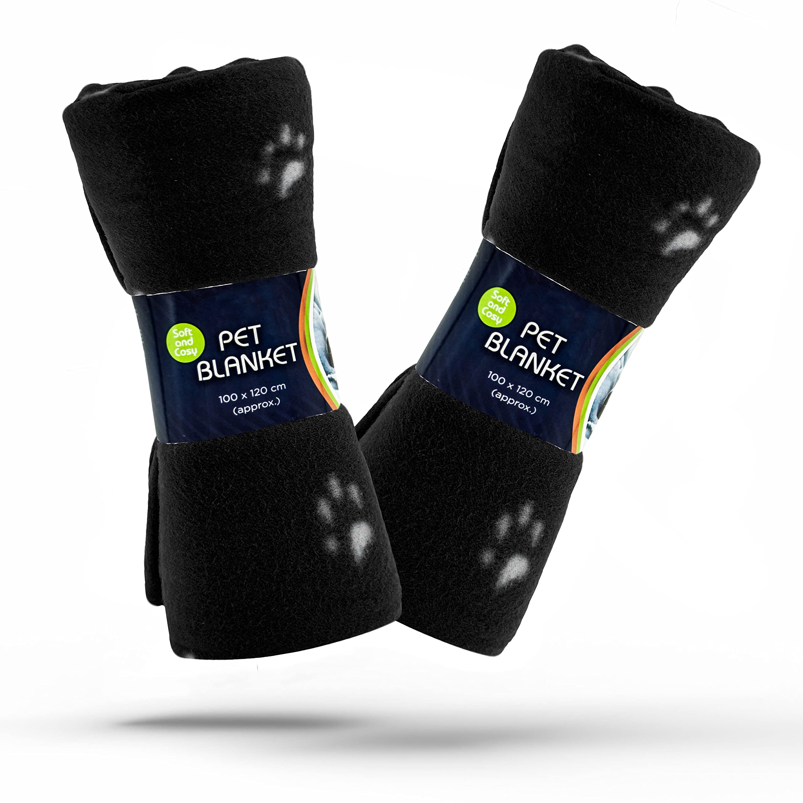 Petopedia 2x Soft Warm Dog Fleece Animal Pet Blankets with Paw Prints – Cat, Puppy & Dog Blankets Washable Bed Travel (Black, 100cm X 120cm (Pack of 2))