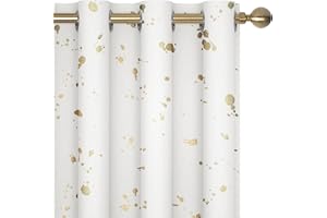 Deconovo 108 Inch Curtains for Sliding Glass Door, White Curtains 2 Panels Set with Gold Foil Printed, Extra Long Curtains for Bedroom, Thermal Insulated Window Drapes 52W X 108L Inch