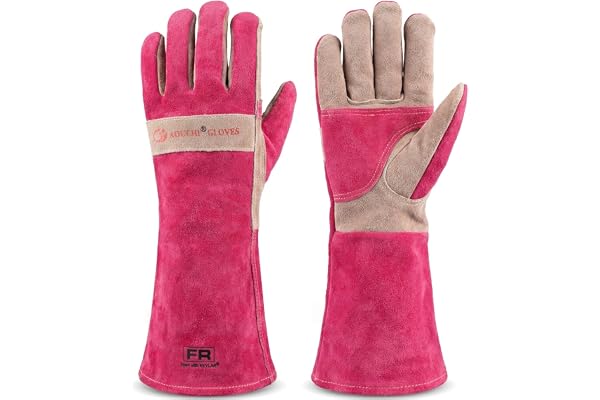 Long Leather Gloves for Women – Pink Heat-Resistant, Durable Work & Gardening Gloves for Pruning, Yard Work, Welding, BBQ, Co