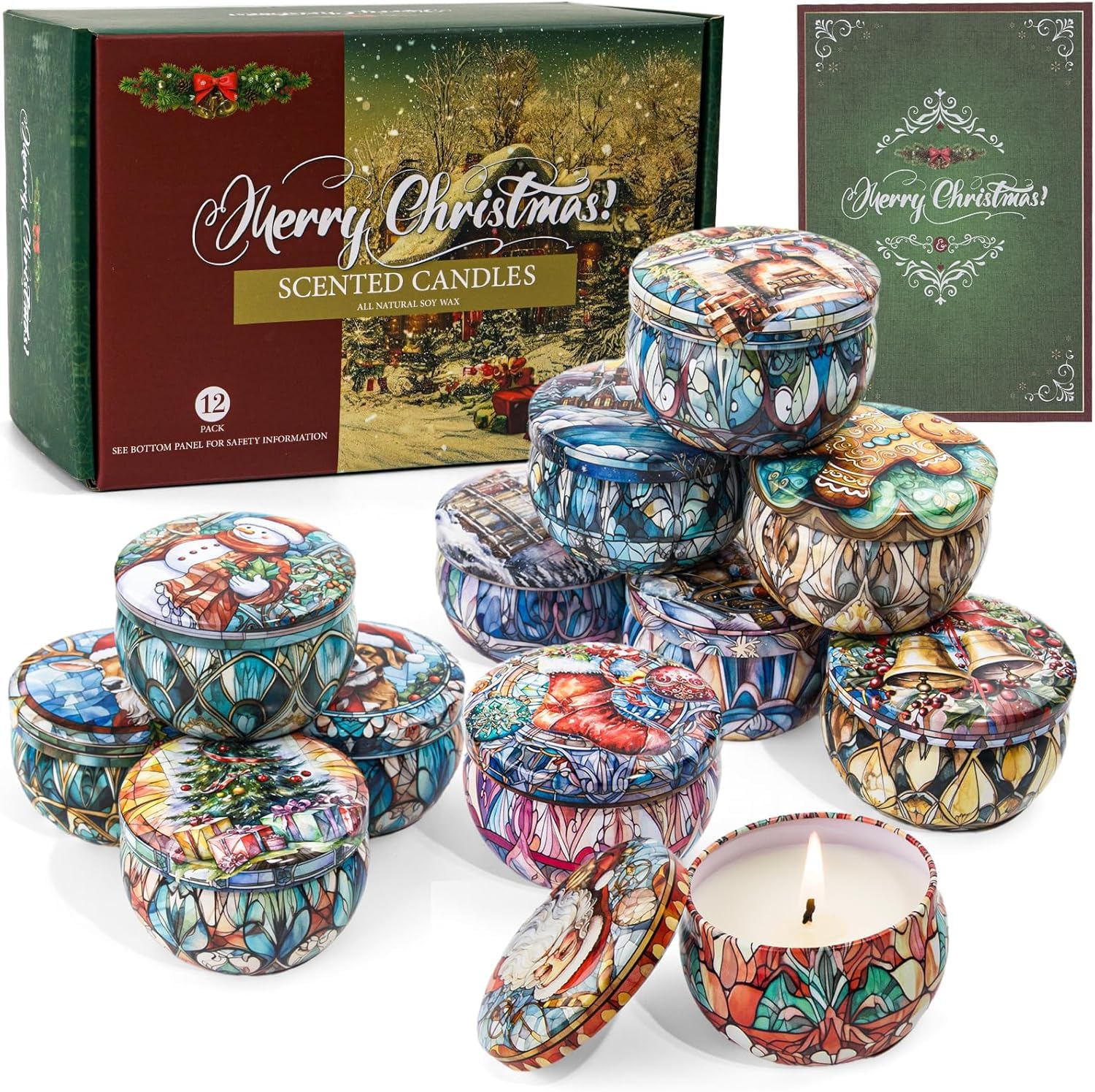 12 Packs Scented Candles, Christmas Scented Candle Gifts for Women, Long Burning 240Hours Aromatherapy Soy Candle Set for Stress Relief,Wife, Grandma, Girlfriend