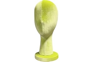 DE-LIANG Luxury Female Velvet Head Mannequin Green Dress Form Model for Wig Hat Display, Head Form Stand with Detachable Round Velvet Base, 33cm Height 1 Color (Apple Green)