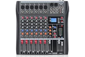 MIZISNR 6 Channel Audio Mixer, Professional Digital Sound Board DJ Mixers with 48V Phantom Power, Bluetooth MP3 USB Interface Music Mixing Console Analog Mixer (AX-60)