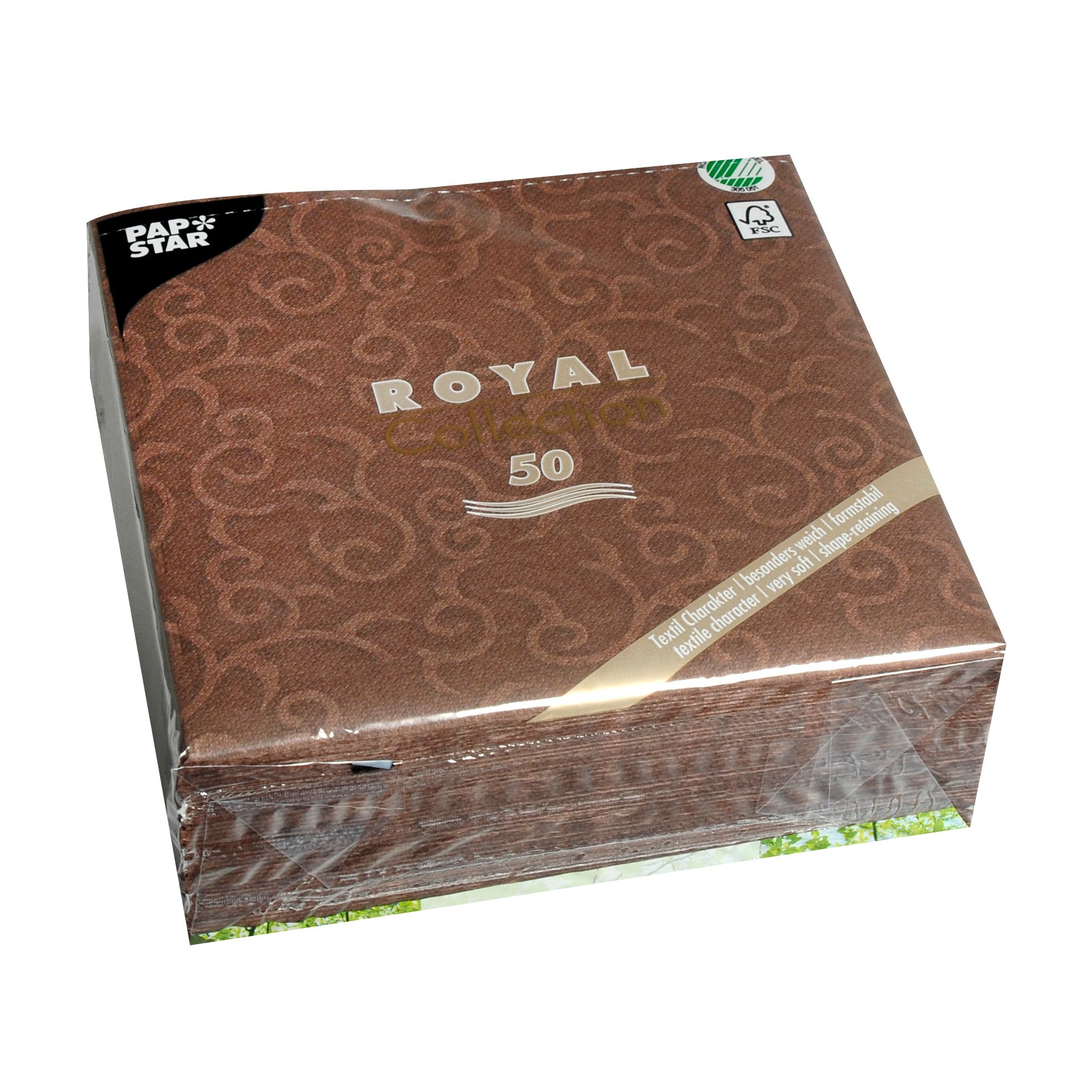 Papstar, Casali #84885 Serviettes Royal Collection 1/4 Fold 40 cm x 40 cm Brown Pack of 50