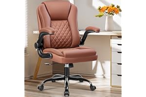 Brick Attic Office Chair, Executive Office Chair Leather Ergonomic Computer Desk Chair with Wheels Swivel Task Chair with Lumbar Support and Flip-up Armrests Brown