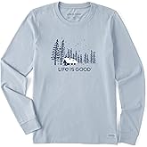Life is Good Womens Crusher Tee Shirt, Long Sleeve Cotton Graphic T-Shirts, Snowy Evening
