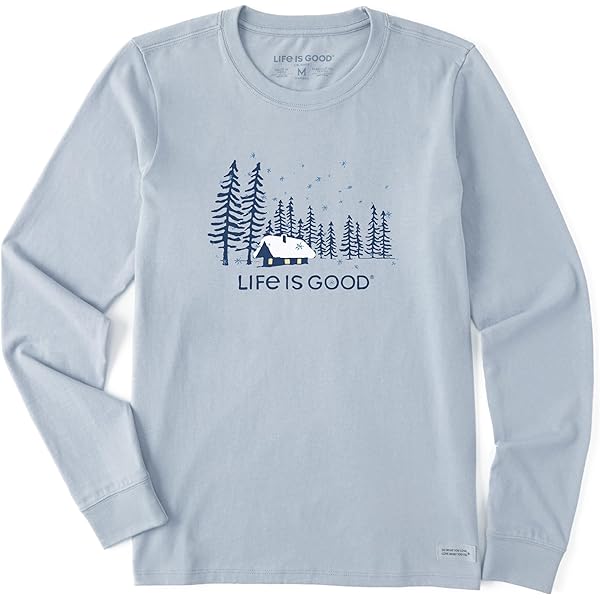 Life is Good. Women's Snowman Outdoor LS Crusher Tee, Heather Gray
