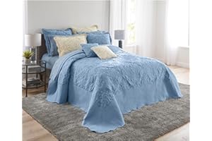 BrylaneHome Bedding Lightweight All Season Modern Amelia Quilted Damask Oversized Ultra Soft Bedspread - King, Ashley Blue