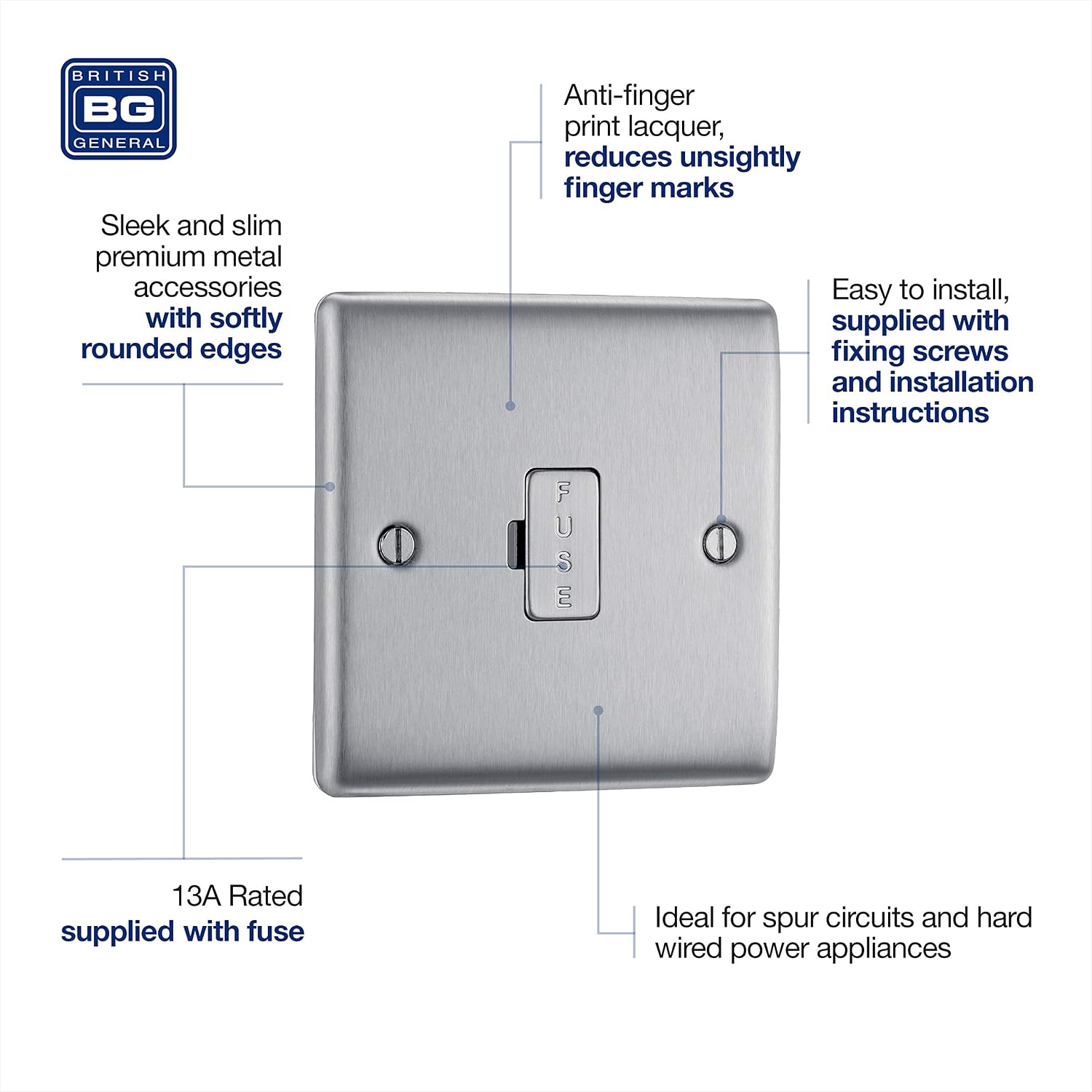 BG Electrical Unswitched Fused Spur Connection Unit, Double Pole, Raised and Slim Profile, Round Edges, Nexus Metal - Image 4