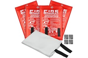 DOKIBI Emergency Fire Blanket, 40"x40" Fiberglass Suppression Fire Retardant Blankets for Home, Kitchen, Camping, Grill, Car, Office, Warehouse with Hooks(4 Pack)
