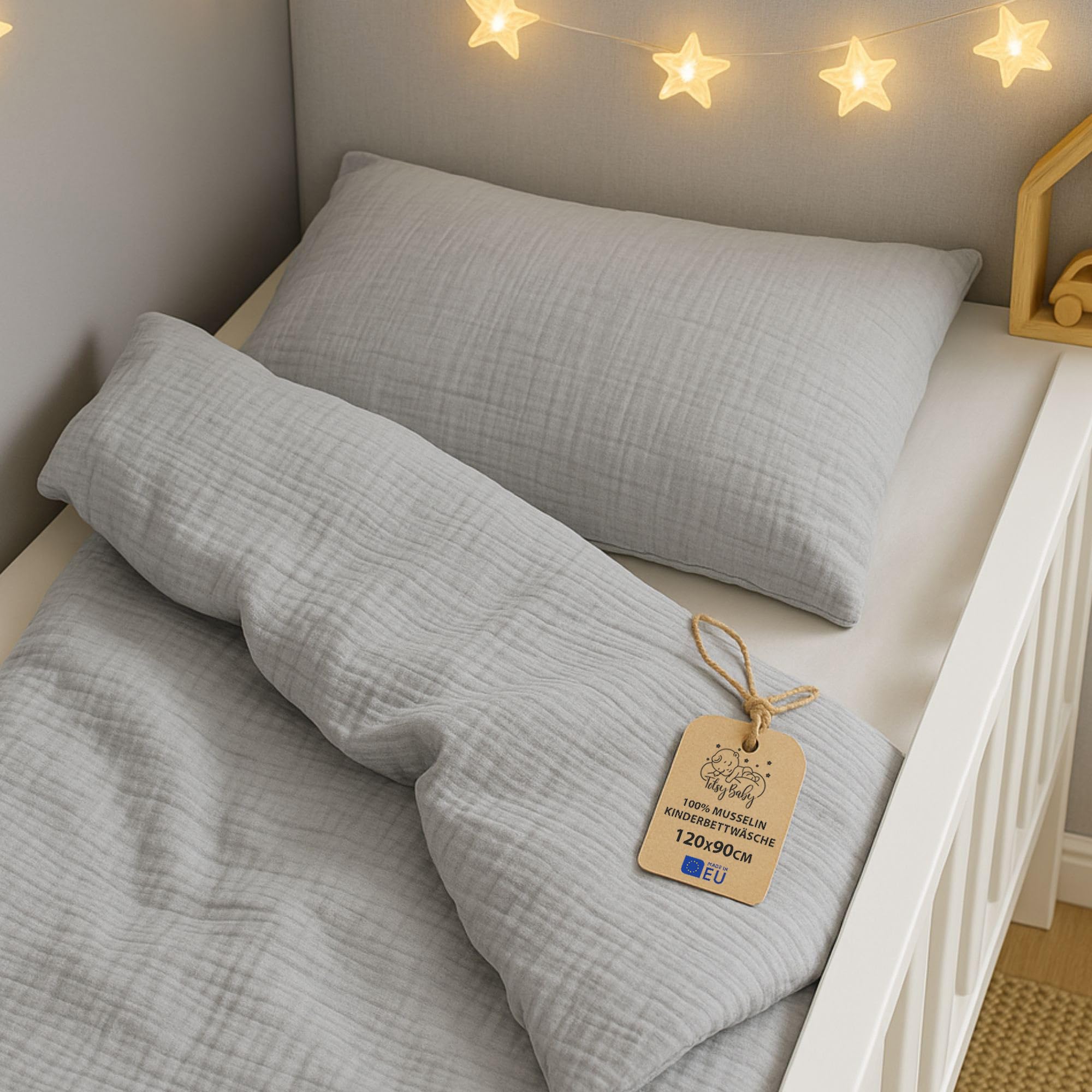 Totsy Baby muslin Cot bed duvet cover set 90x120cm - Cotton toddler quilt covers for girl and boy Set Comforter cover 90 x 120 cm and pillowcase 60x40 cm Oeko-Tex certified