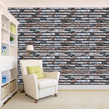 100yellow 3d Bricks Theme Printed Off White Peel And Stick Self Adhesive Wall Paper Wall Sticker 26 7 Sqft Amazon In Home Kitchen