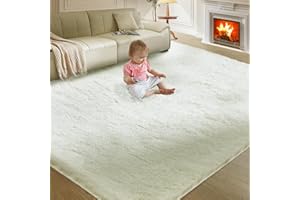 FAIRBLINK Ultra Soft Rug for Living Room, 5X8 Ft Cream White Fluffy Shag Area Rug for Bedroom, Modern Shaggy Carpets Fuzzy Rug for Kids Boys Girls Dorm Nursery Home Decor Aesthetic, Upgrade Anti-Skid