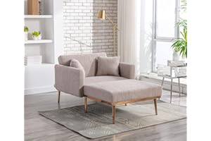 KINFFICT Convertible Chaise Lounge Chair, Modern Lounger Chair with 3 Adjustable Angles, Indoor Sleeper Sofa Bed with 2 Pillows, 400 LBS Weight Capacity, Grey Teddy