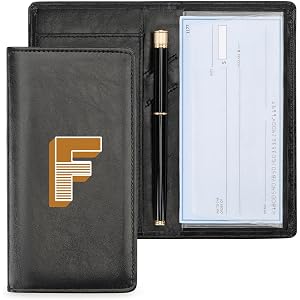 Aurya Letter Checkbook Cover, Faux Leather Checkbook Holder | for Personal Checkbook with Vinyl Duplicate Check Divider, Slim