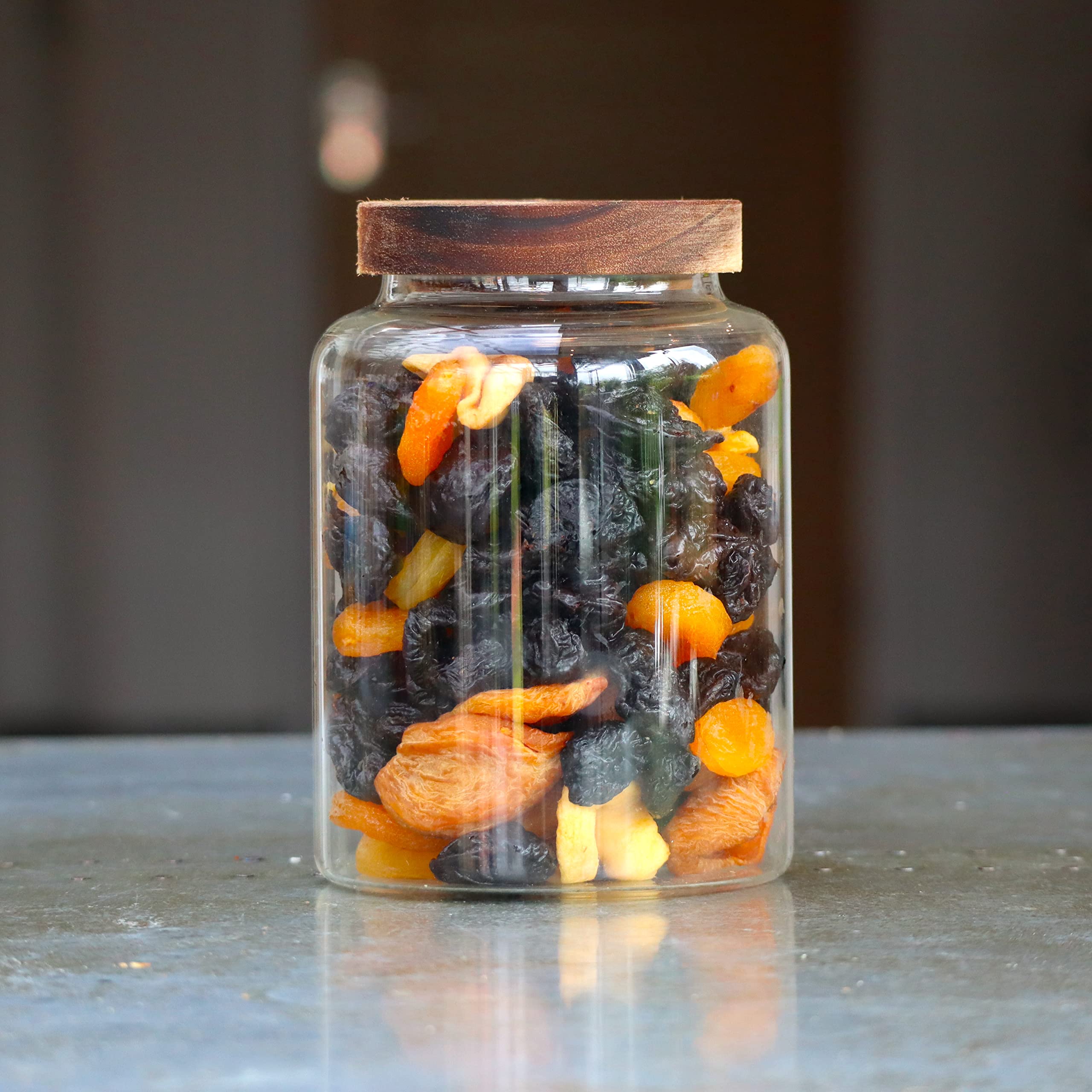 1250ml Glass Storage Jar with Wooden Lid, Borosilicate Glass, Airtight, Kitchen and Pantry Storage, Pasta Jar, Dried Goods Storage,, Clear