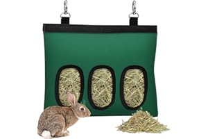 SKYJORMY Rabbit Hay Feeder, Bunny Hay Bag for Rabbits,Rabbit Feeder Fabric Bag Feeder Storage Bag,3 Holes Large Capacity 600D Oxford Cloth Fabric Hanging Hay Feeder Bag for Small Animal,Hay Guinea Pig(Green)