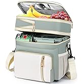 BAGNN Lunch Box & Lunch Bag for Women Men, Large Insulated Adult Lunch Box Leakproof Lunchbox Cooler Bag for Work Picnic Beach,16L, Olive Green & White
