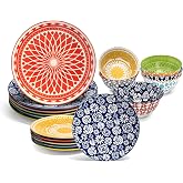 Annovero Cereal Bowls, Salad &amp; Dinner Plates | Kitchen Dishes | Microwave Oven Safe | Colorful Porcelain Dinnerware