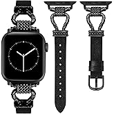 W-RARA Meridian Leather Band Compatible with Apple Watch Bands Women 38/40/41/42/44/45/46/49mm Dressy Elegant Slim Leather Strap with Designer Buckle for iWatch Series 11/10/9/8/7/6/5/4/3/2/1/SE