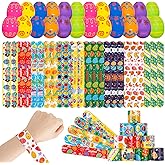 ZJEFUNS 24pcs Prefilled Easter Egg Fillers with Slap Bracelets Fillers for Easter Egg Hunt, Easter Basket Stuffers Gifts for 3-8 Year Old Kids Boys Girls Toddlers Easter Party Favors.