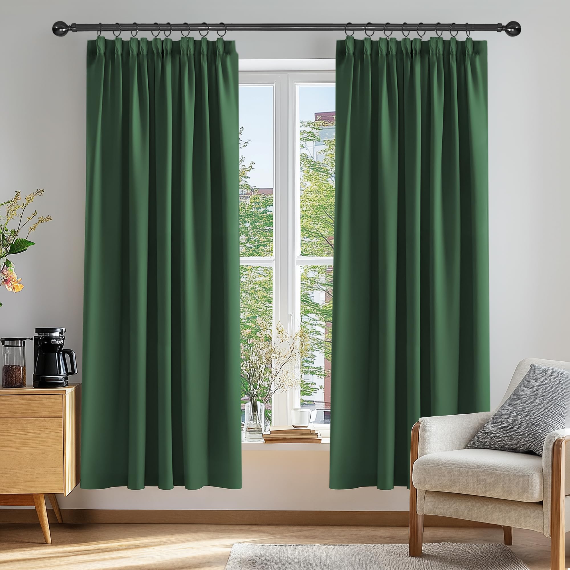 Deconovo Blackout Curtains Super Soft Thermal Insulated Energy Saving Pencil Pleat Blackout Curtains for Bedroom 52x72 Inch Dark Forest 2 Panels