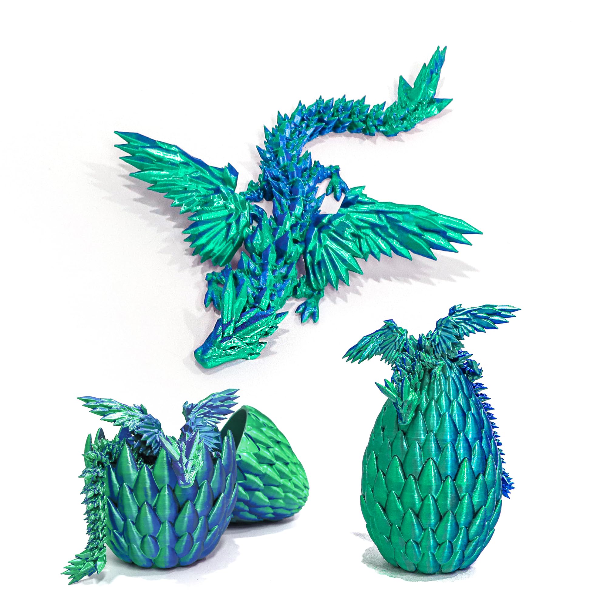 Photo 1 of Flavery 3D Printed Flying Dragon in Egg - Large Surprise Egg with Flexible Winged Dragon Inside, Mystery Fidget Toy, Birthday Gift, Desk Figure Decor, Easter Basket Essentials (Green Mix Blue)