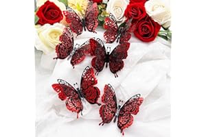 SHUXILIN 6Pcs Valentine's Wall Decor 3D Butterfly Heart Wall Stickers Removable Rose Butterfly Wall Decals Romantic Design Valentines for Windows Refrigerator Bedroom Bathroom Home Wedding Party Decor