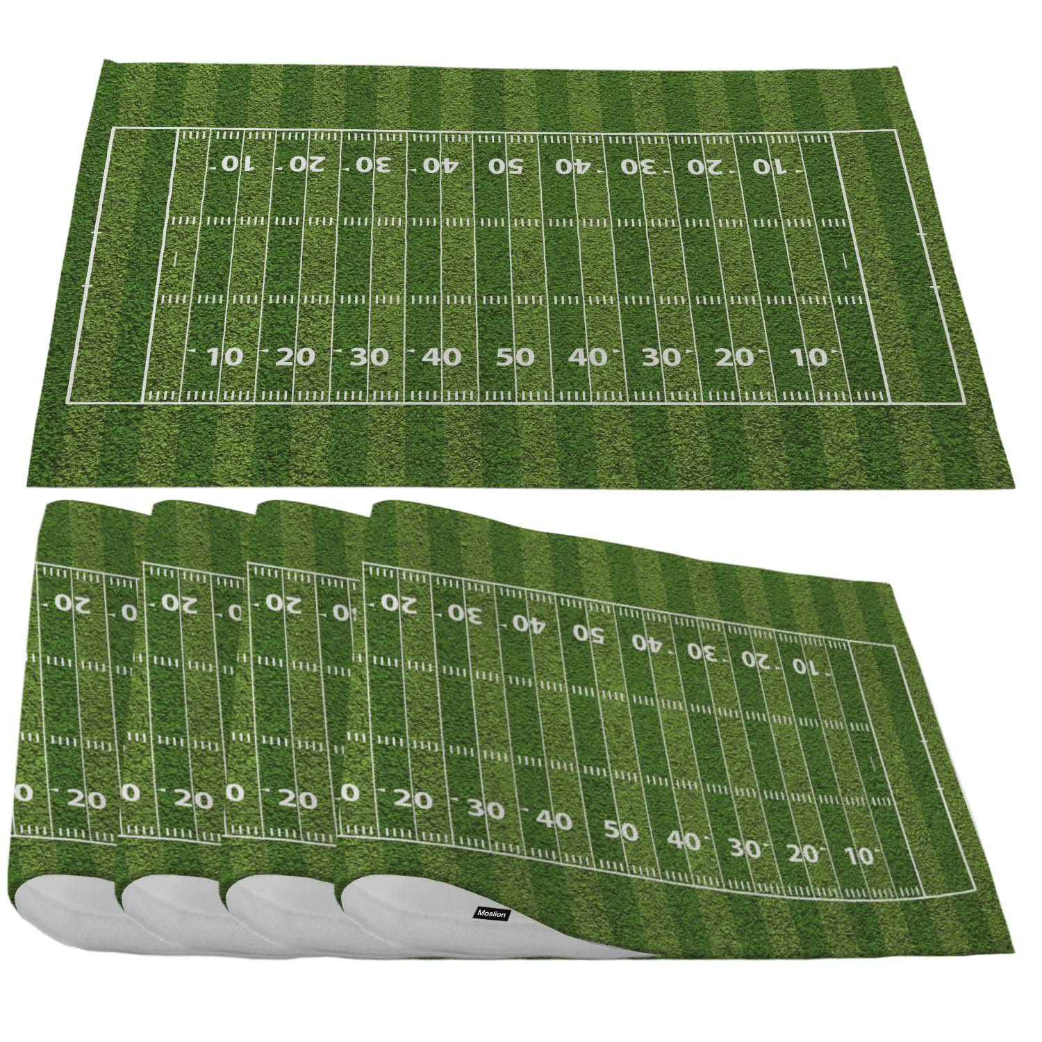 Moslion American Football Field Placemats,Green Place Mats for Dining Table/Kitchen Table,Waterproof Non-Slip Heat-Resistant Washable Indoor Outdoor Dinner Table Mats,Set of 4