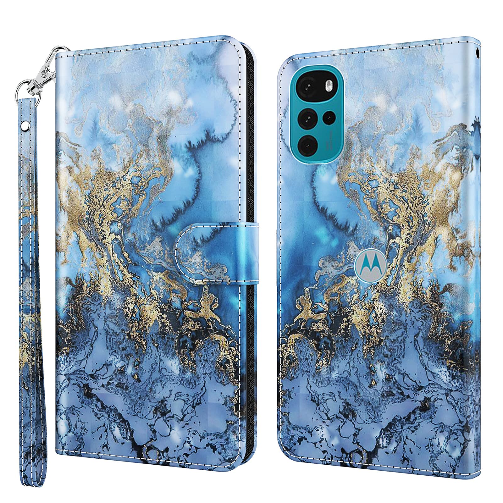 GLANDOTU Case for Motorola Moto G22 6.5 inch, Flip Folio Wallet PU Leather Cover with Magnetic Button, Standing Function Full-Body Protective for Moto G22 Phone Cases 【Marbling】