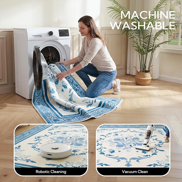 SOULFUL MEDIUM PILE 4X6 RUGS FOR LIVING ROOM – COZY SOFT UNDERFOOT AREA RUG – BLUE BOHO FLORAL – WASHABLE NON-SLIP – PERFECT FOR BEDROOM KIDS ROOM UNDER DINING TABLE OFFICE
