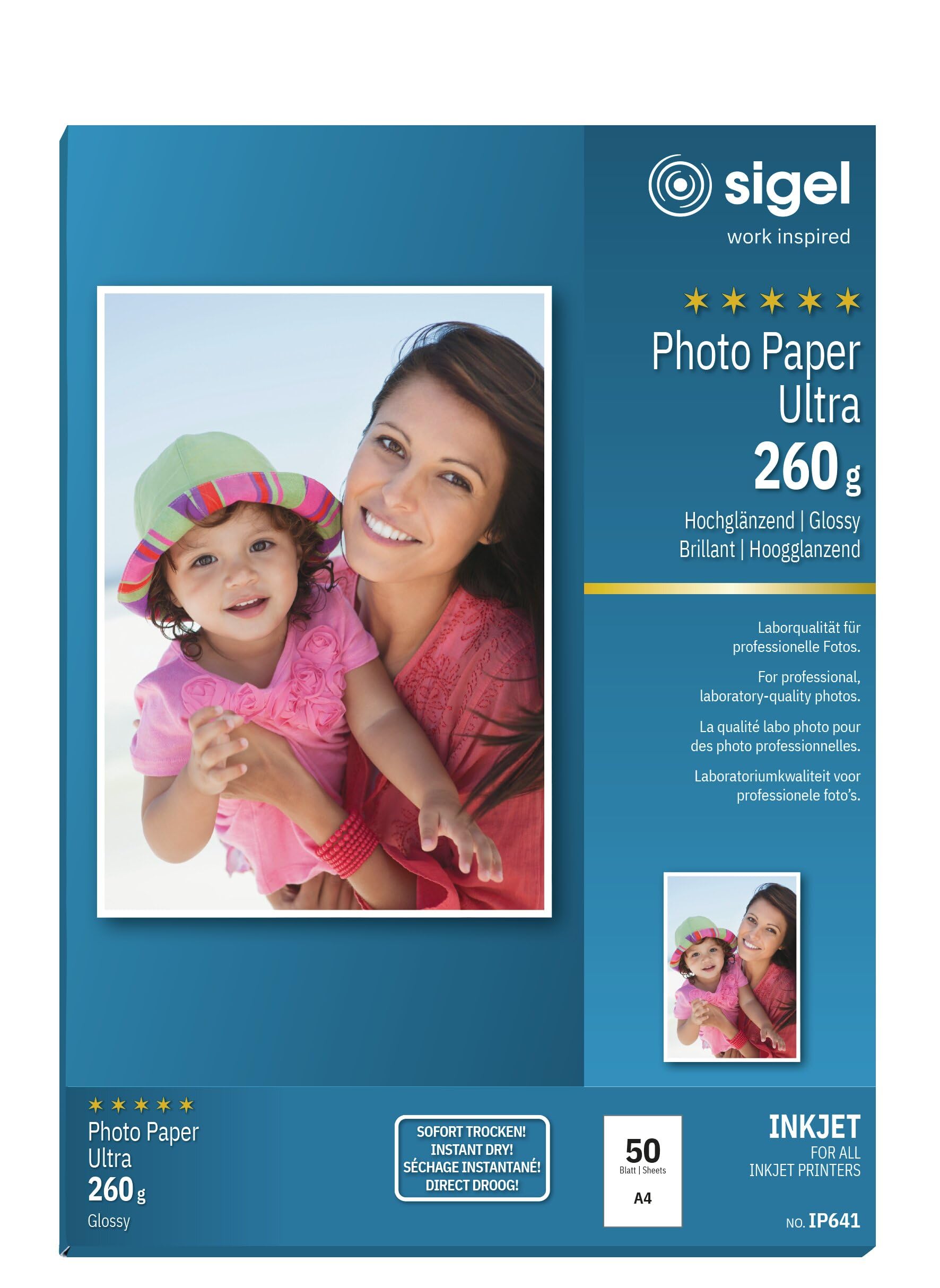SIGEL IP641 InkJet Ultra Photo Paper, glossy, 260 gsm, A4, 50 sheets — image 1