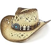 FLUFFY SENSE. Cowgirl Hats for Women Straw Cowboy Hat Western Beach Sun Hat with Shapeable Brim for Coastal Cowgirl
