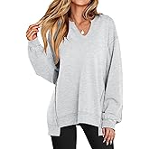 ANRABESS Women's Oversized Sweatshirts Long Sleeve Tunic Shirts V Neck Loose Pullover Tops 2026 Spring Teen Girls Outfit