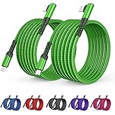 2-Pack USB C to USB C Cable 60W, 10ft+10ft Right Angle 90 Degree USB Type C Charger Fast Charging Cord for Samsung S22/S21 Ultra/Plus, MacBook Air/Pro, C-Port iPad mini/Air/Pro, Pixel 6/5/4/3(Green)