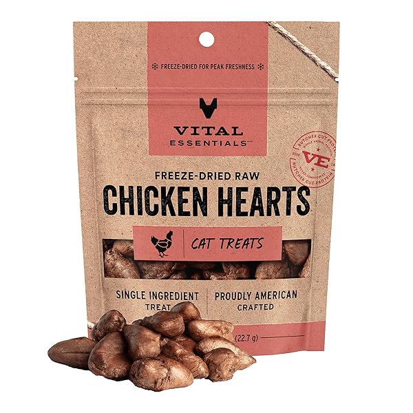 VITAL ESSENTIALS CHICKEN HEARTS CAT TREATS, 1 OZ | FREEZE-DRIED RAW | SINGLE INGREDIENT | GRAIN FREE, GLUTEN FREE, FILLER FREE