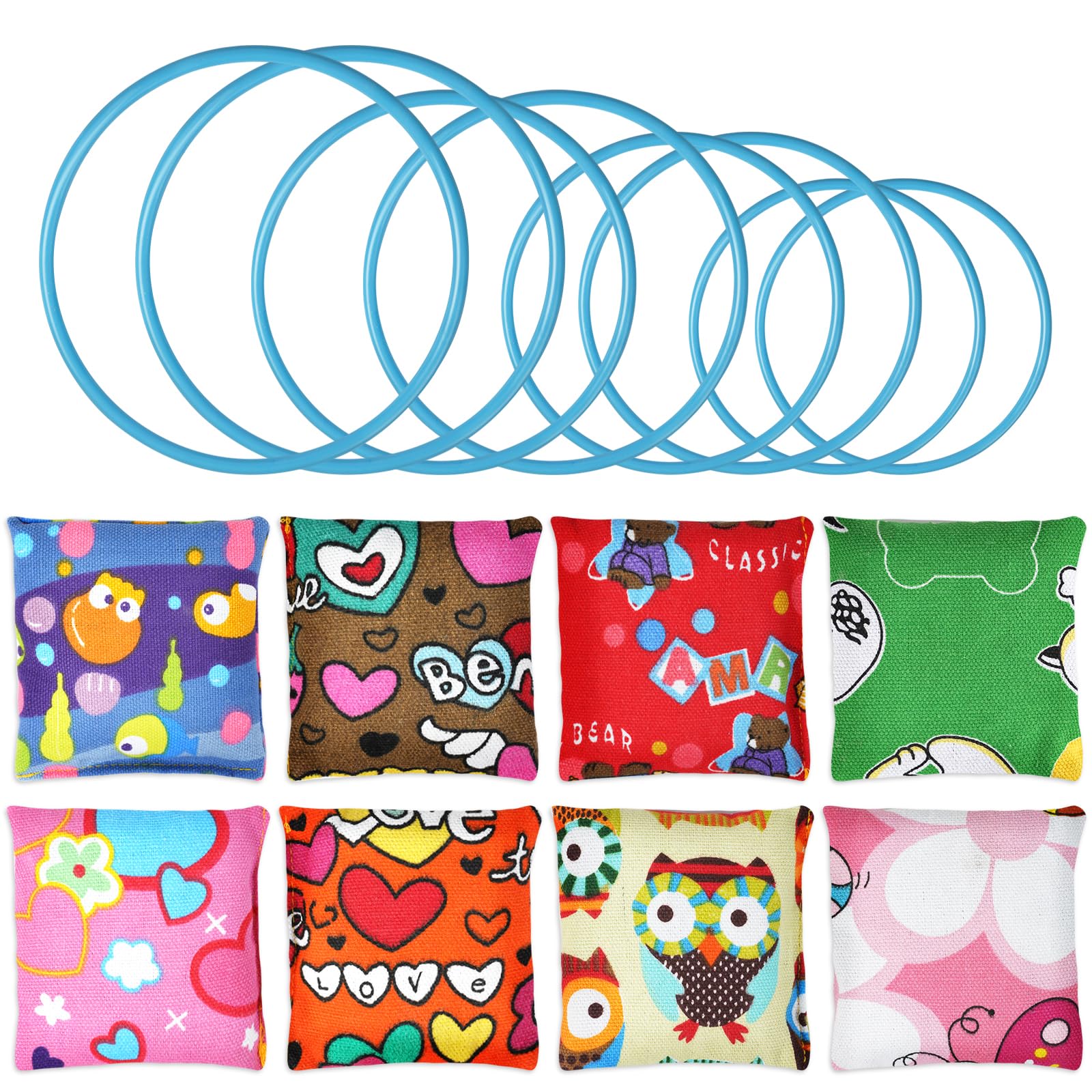 Flintronic 16 Pieces Bean Bags, Colorful Bean Bags, Mini Cornhole for Fun Sports Outdoor Family Games Kids Toys Hand Toss Games Boys Girls Party Games