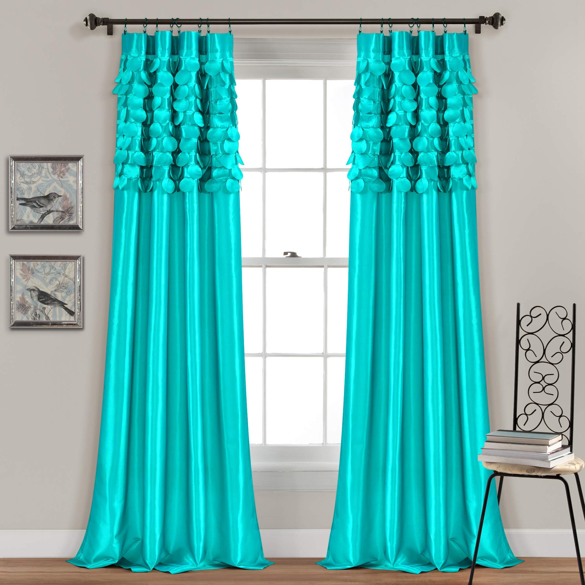 Lush Decor Window Curtains Panel Set for Living, Dining Room, Bedroom (Pair), Polyester, Turquoise, 84 inches