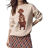 Burtell Dog Print Pullover Sweaters for Women Slouchy Crew Neck Long Sleeve Knit Tops Animal Graphic Fall Winter Sweater 2025