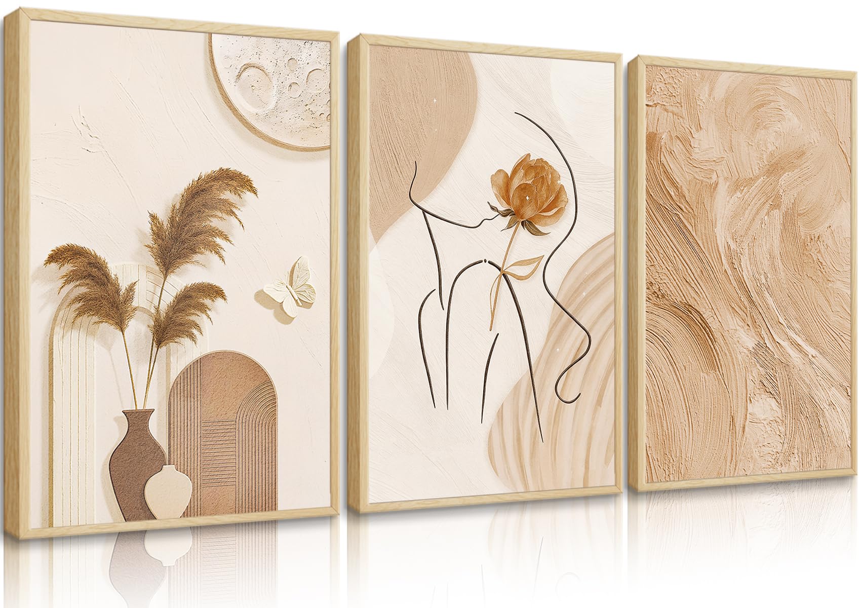Photo 1 of 3Pcs Neutral Abstract Wall Art Tan and Cream Boho Abstract Wall Decor Modern Beige Minimalist Textured Canvas Prints Woman Silhouette Painting Pictures for Living Room Office 12x16In Unframed Poster