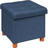 B FSOBEIIALEO Storage Ottoman with Tray, Foot Stools and Ottomans with Legs, Storage Cube Seat Linen Blue 15"