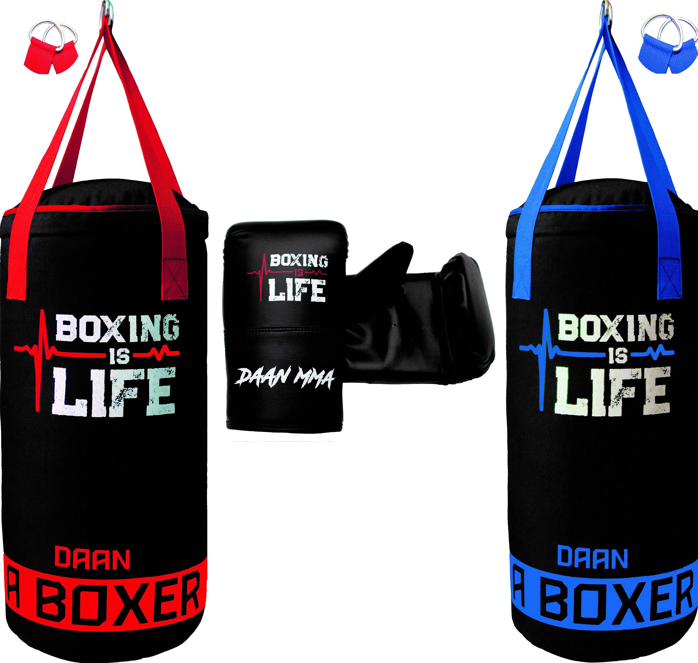 DAAN MMA Kids Punching Bag Set with Free Boxing Gloves Training Muay Thai Fitness Workout Kickboxing Grappling Thai Sparring Karate Taekwondo Exercise and Fitness – 55cm UNFILLED (Red)