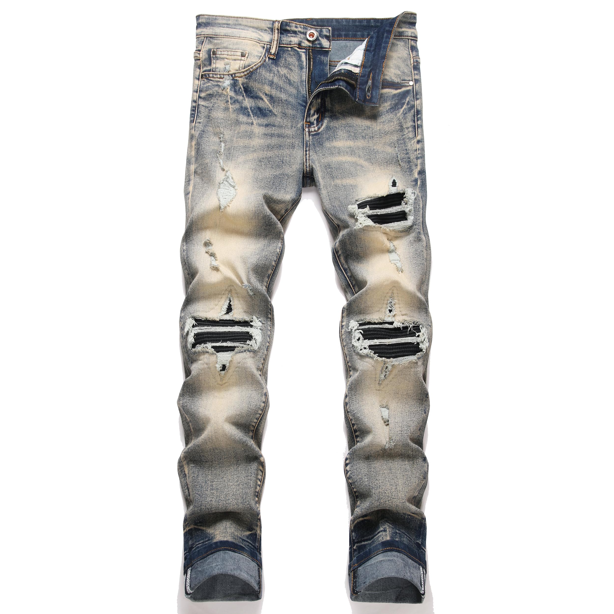 AITITIA Men's Ripped Regular Fit Stretch Jeans (30, 6687 Retro Wash) Image